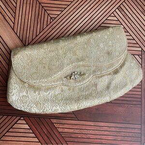Vintage Gold Clutch with Gold Sparkle Snap Front and Back Pocket